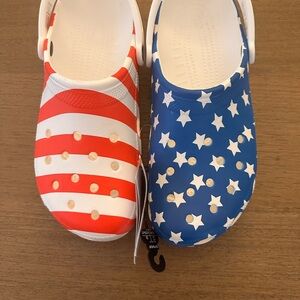 CROCS Red and Blue Starry Striped Clogs